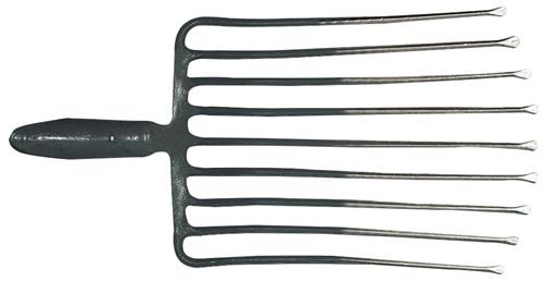Steingabel 9,Zinken-L.330mm m.Federdülle,o.Stiel Stahl,rot-silber lack.KRUMPHOLZ