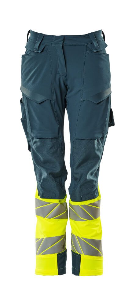 Damen-Passform DIAMOND Hose mit Knietaschen ACCELERATE SAFE Dunkelpetroleum/Hi-vis Gelb 82C50