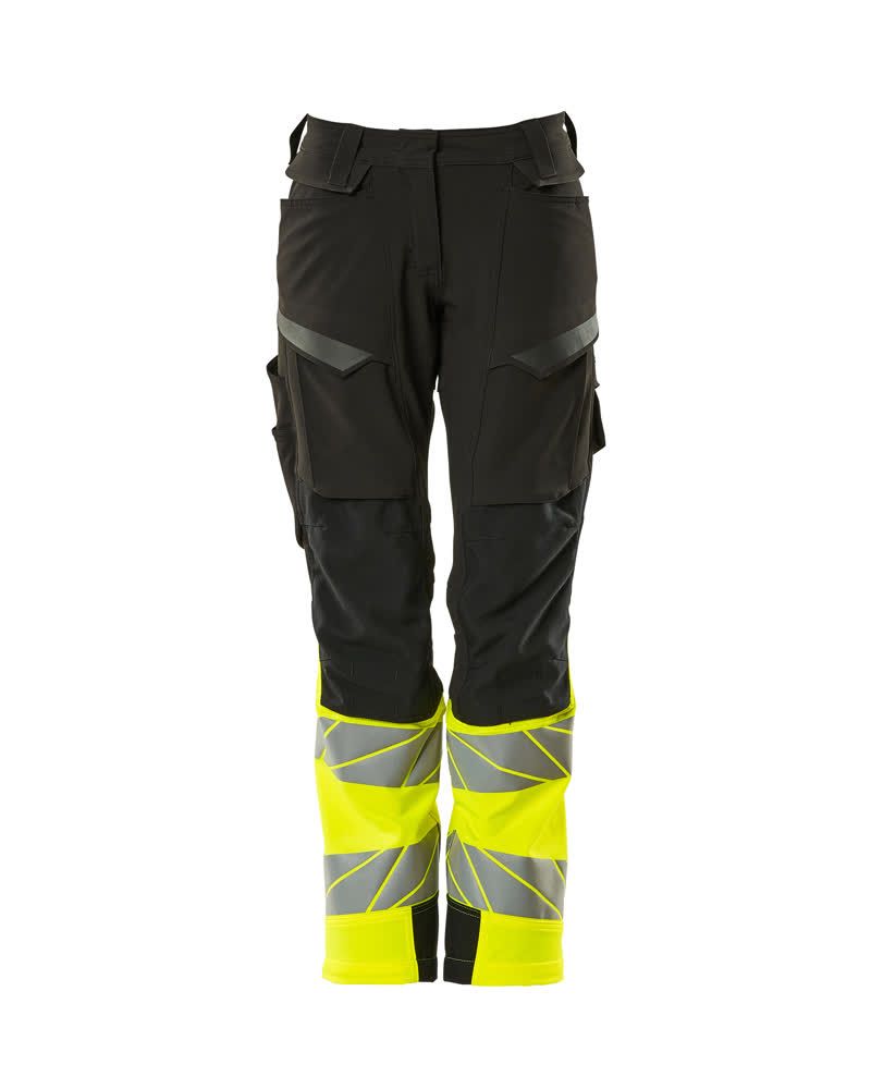 Damen-Passform DIAMOND Hose mit Knietaschen ACCELERATE SAFE Schwarz/Hi-vis Gelb 76C36