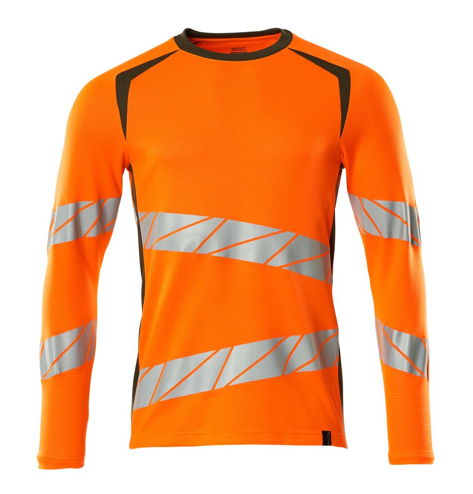 Langarmshirt ACCELERATE SAFE Hi-vis Orange/Moosgrün L  ONE