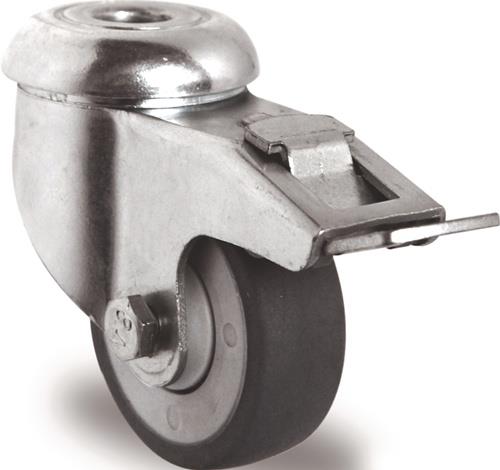 Lenkrolle m.Festst.D.100mm Trgf.100kg m.Rückenloch 11mm Kugell.Gum.grau TECWERK