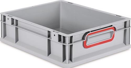 Transportstapelbehälter L400xB300xH120mm grau PP geschlossener Griff rot