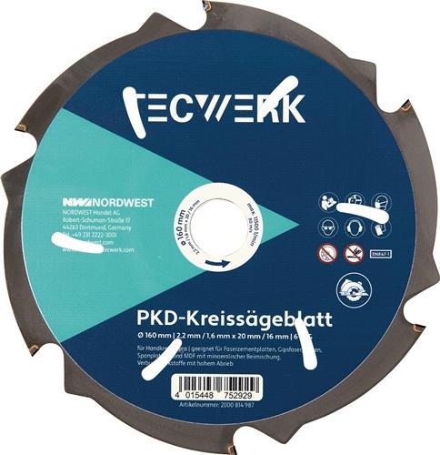 Handkreissägeblatt AD 160mm Z.6 PKD Schnitt-B.2,2mm TECWERK