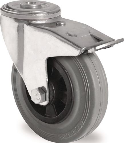 Lenkrolle m.Festst.D.160mm Trgf.135kg m.Rückenloch Rollenlager VG grau PROMAT