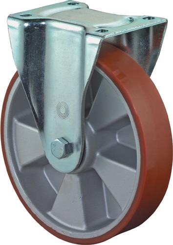 Schwerlast-Bockrolle D.125mm Trgf.450kg Guß-PU 135mm 110mm BS ROLLEN
