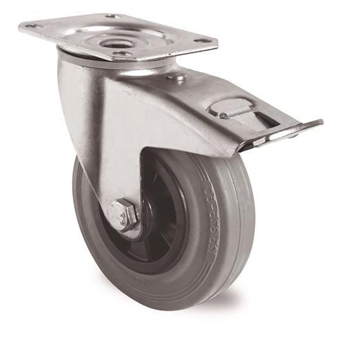 Lenkrolle m.Festst.D.200mm Trgf.205kg m.Platte Rollenlager VG grau PROMAT