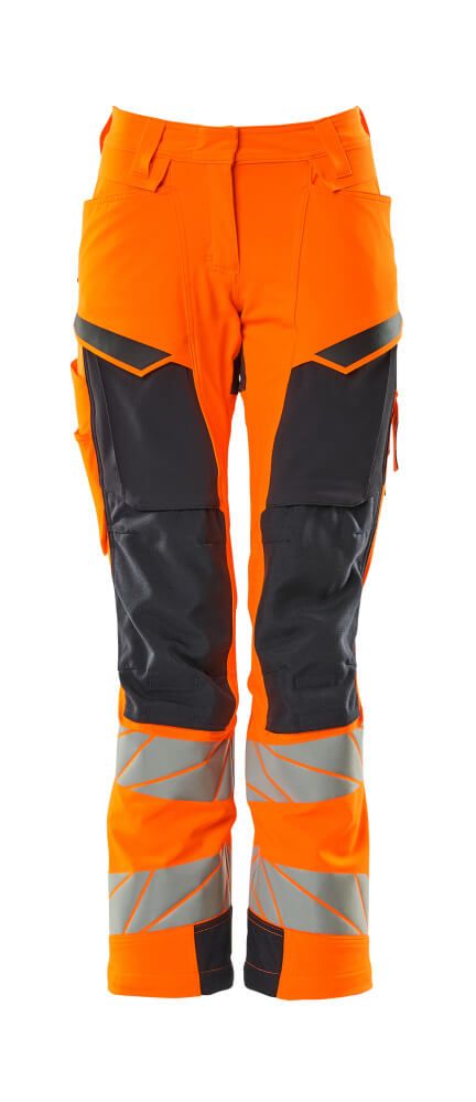 Damen-Passform DIAMOND Hose mit Knietaschen ACCELERATE SAFE Hi-vis Orange/Schwarzblau 82C50