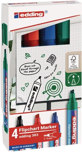 Flipchartmarker 383 schwarz/rot/blau/grün Strich-B.1-5mm Keilspitze Krt.EDDING