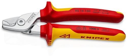 Kabelschere L.160mm Kopf verchr.VDE Mehrkomp.-Hüllen Form 1 KNIPEX