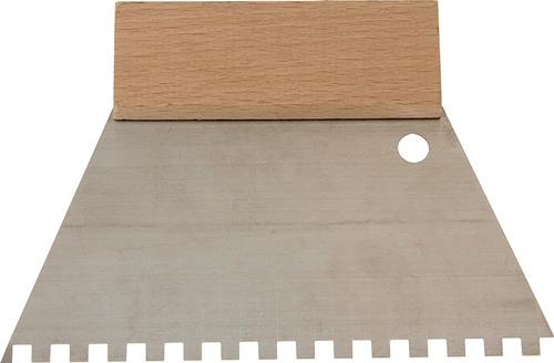 Kleberspachtel L.128mm B.180mm Zahn 6x6mm rostfr.VA Buchenholzgriff HAROMAC