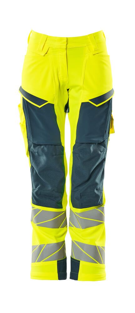 Damen-Passform DIAMOND Hose mit Knietaschen ACCELERATE SAFE Hi-vis Gelb/Dunkelpetroleum 82C50