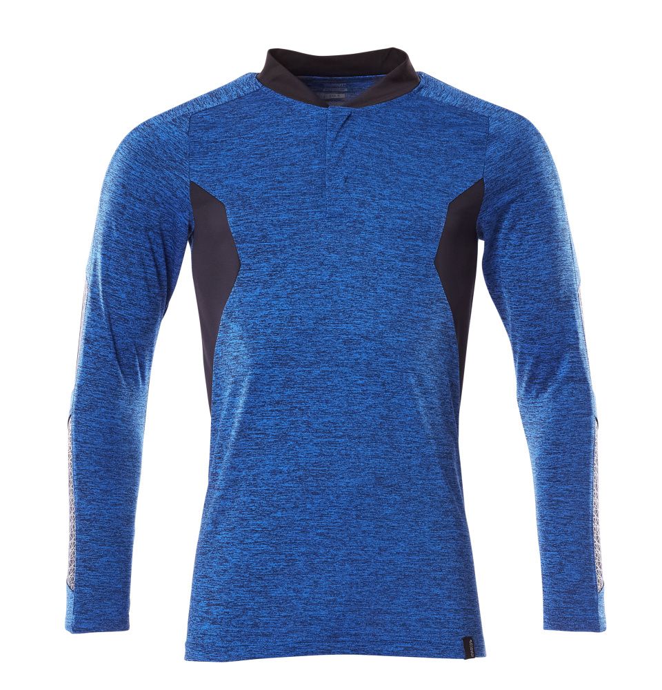 Polo-Shirt, Langarm ACCELERATE Azurblau meliert/Schwarzblau 2XLONE