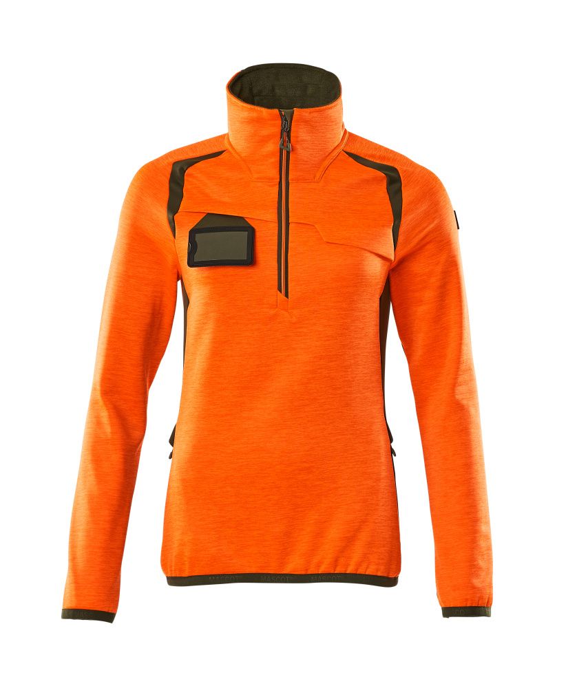 Damen-Passform Fleecejacke mit kurzem Reißverschluss ACCELERATE SAFE Hi-vis Orange/Moosgrün L