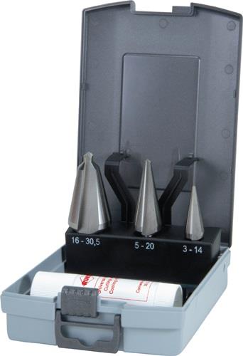Blechschälbohrersatz 3-14/5-20/16-30,5mm HSS 4tlg.ABS-Ku.-Kass.RUKO