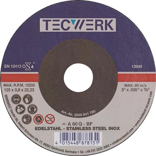 Trennscheibe D125x0,8mm gekr.INOX Bohr.22,23mm TECWERK