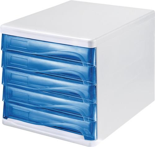 Schubladenbox 5 Schubl.weiß/blautransparent Ku.H245xB265xT340mm HELIT