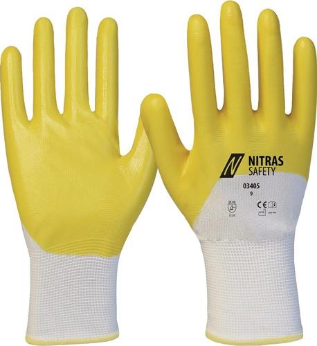 Handschuhe 03405 Gr.10 weiß/gelb PES m.Nitril EN 388 PSA II 12 NITRAS