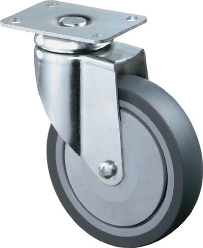 Lenkrolle D.100mm Trgf.80kg m.Platte Gum.grau BS ROLLEN