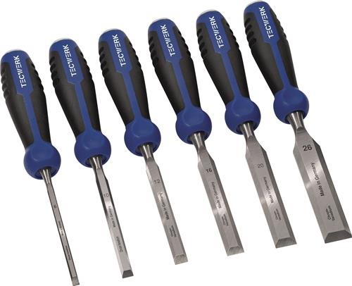 Stechbeitelsatz 6,10,12,16,20,26mm 2-K Heft.m.Schlagknopf 6-tlg.Krt.TECWERK