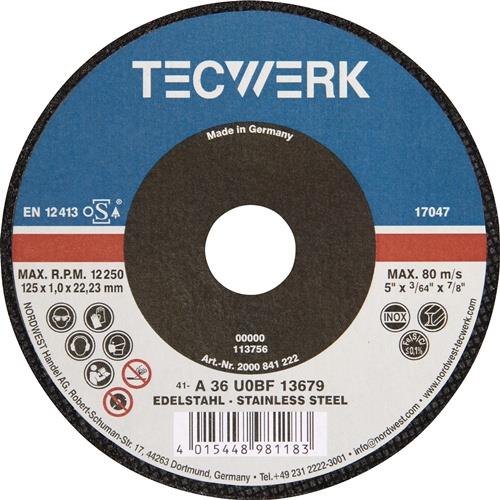 Trennscheibe D125x1mm ger.Keramikkorn Bohr.22,23mm TECWERK