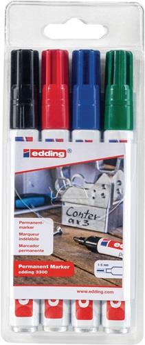 Permanentmarkerset 3300 schwarz/rot/blau/grün Strich-B.1-5mm Keilspitze EDDING