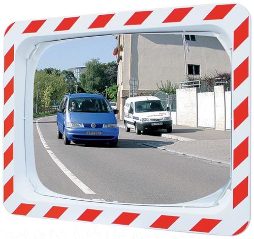 Verkehrsspiegel H400xB600mm Kunststoff,rot/weiß f.2 Richtungen 9m SPL
