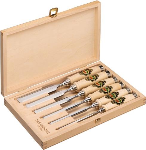 Stechbeitelsatz 6,10,12,16,20,26mm Weißbuchenh.Ulmer Form HO-Kasten