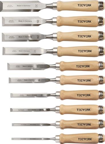 Stechbeitelsatz 6,8,10,12,16,20,22,24,26,30mm Weißbuchenh.Ulmer Form Krt. TW