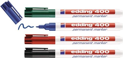 Permanentmarkerset edding 400 schwarz/rot/blau/grün Strich-B.1mm Rundspitze