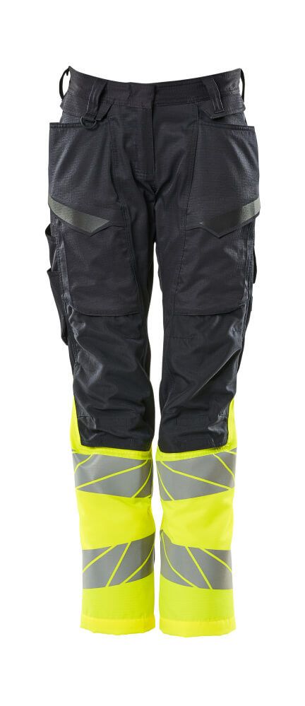 Damen-Passform DIAMOND Hose mit Knietaschen ACCELERATE SAFE Schwarzblau/Hi-vis Gelb 82C50