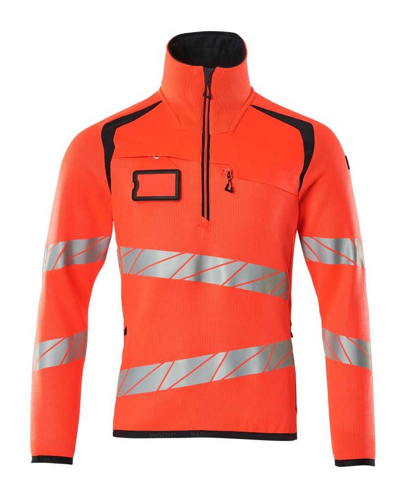 Strickpullover mit kurzem Reißverschluss ACCELERATE SAFE Hi-vis Rot/Schwarzblau 5XL