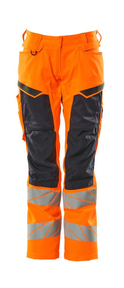 Damen-Passform DIAMOND Hose mit Knietaschen ACCELERATE SAFE Hi-vis Orange/Schwarzblau 82C50