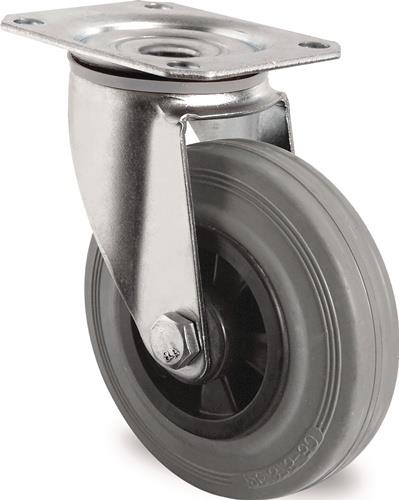 Lenkrolle D.160mm Trgf.135kg m.Platte PP Rollenlager VG grau PROMAT