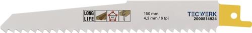 Säbelsägeblatt L.150mm B.19mm 4,2mm TPI 6 BIM gefr.,geschr.5 St./Karte TECWERK