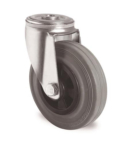 Lenkrolle D.200mm Trgf.205kg Rückenlochbefestigung PP Rollenlager VG grau PROMAT