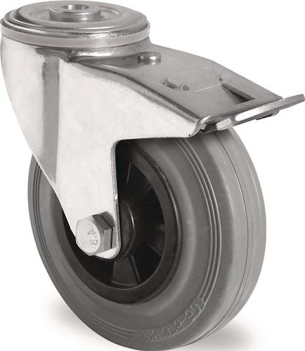 Lenkrolle m.Festst.D.125mm Trgf.100kg m.Rückenloch Rollenlager VG grau PROMAT