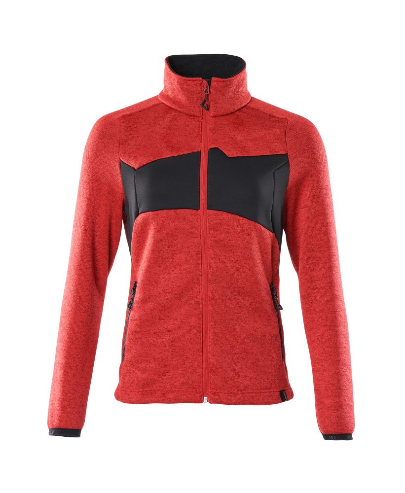 Damen-Passform Strickpullover mit Reißverschluss ACCELERATE Verkehrsrot/Schwarz S